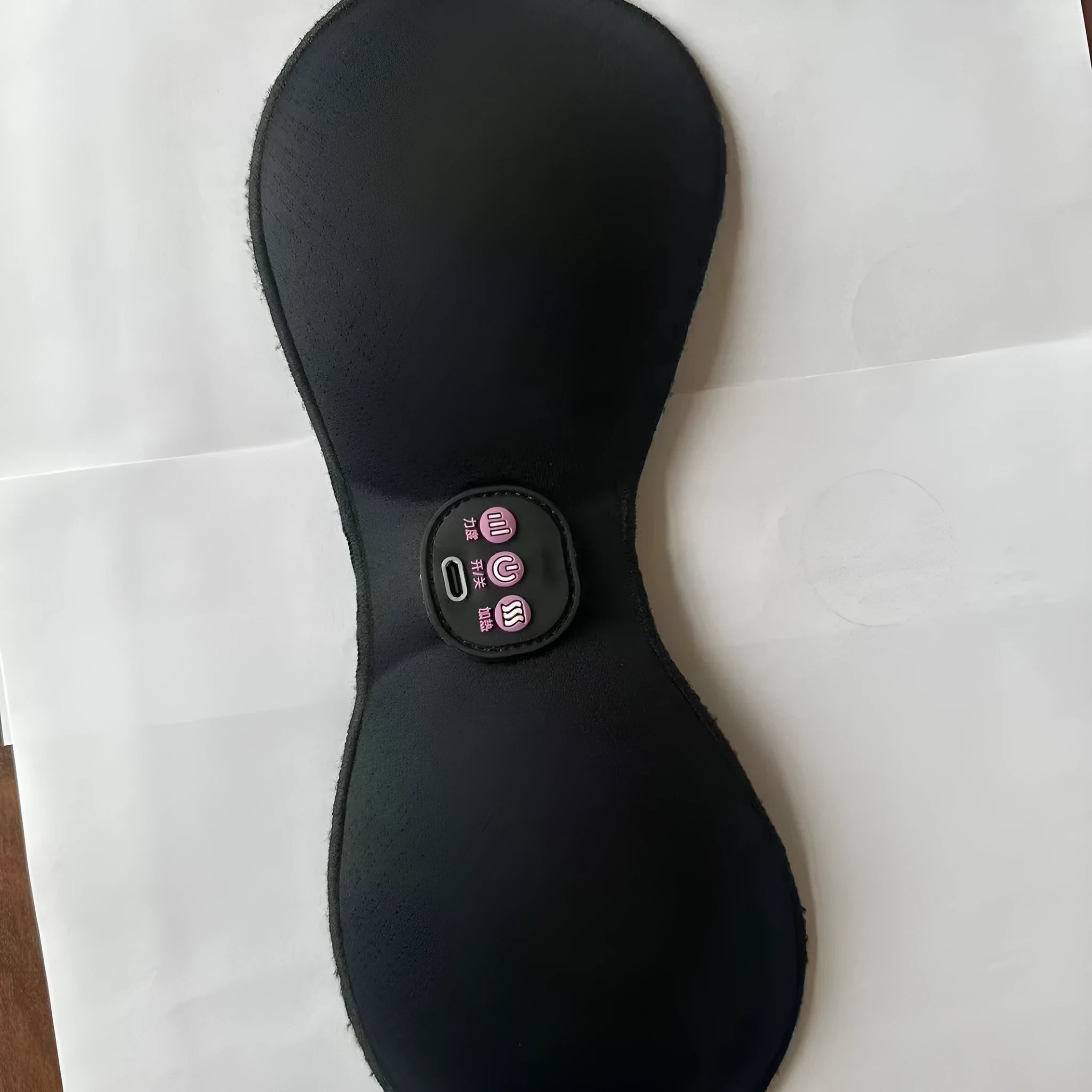 Black electric massage bra with chest paste and 3-key English control panel