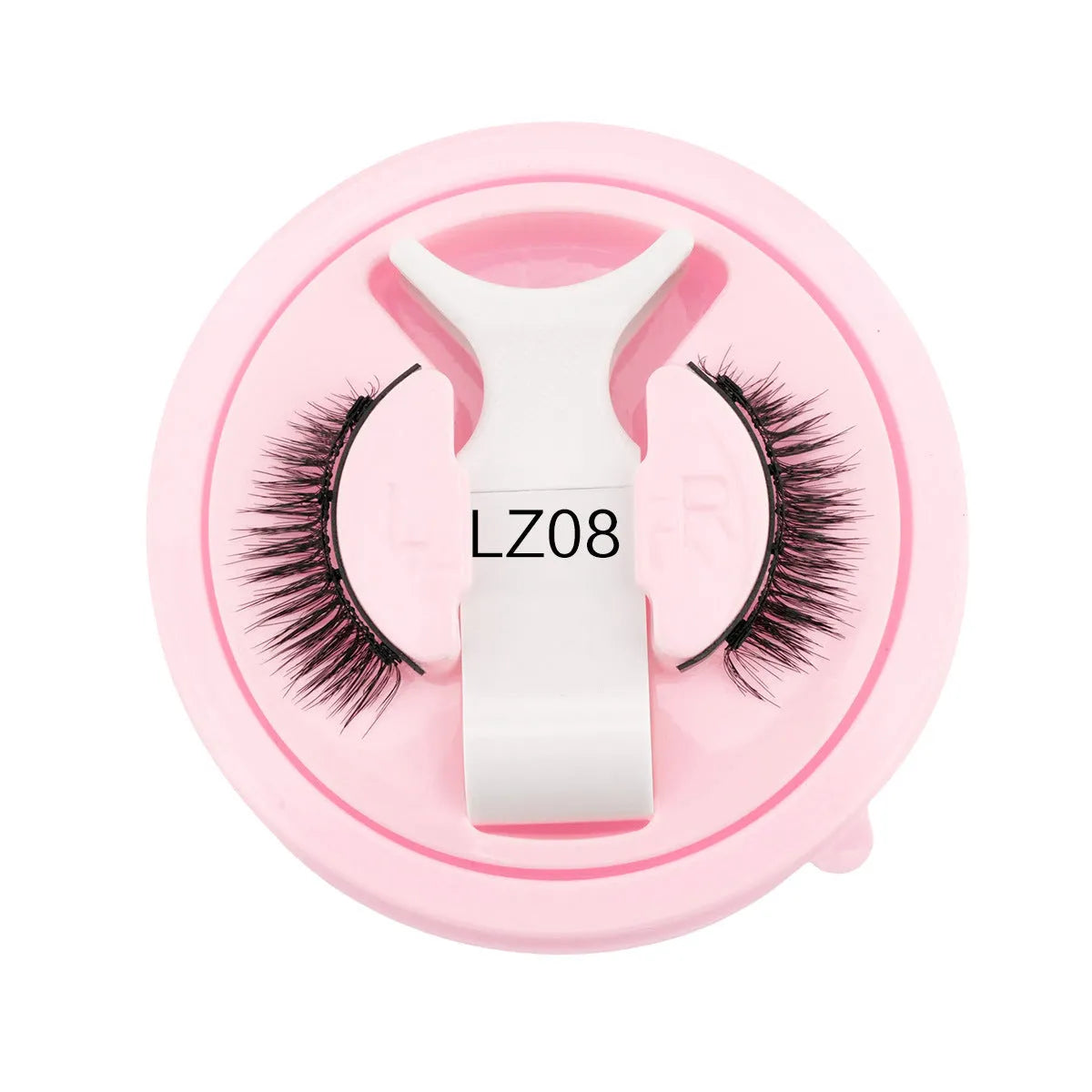 Set of reusable waterproof false eyelashes in a natural thick style with glue-free application.