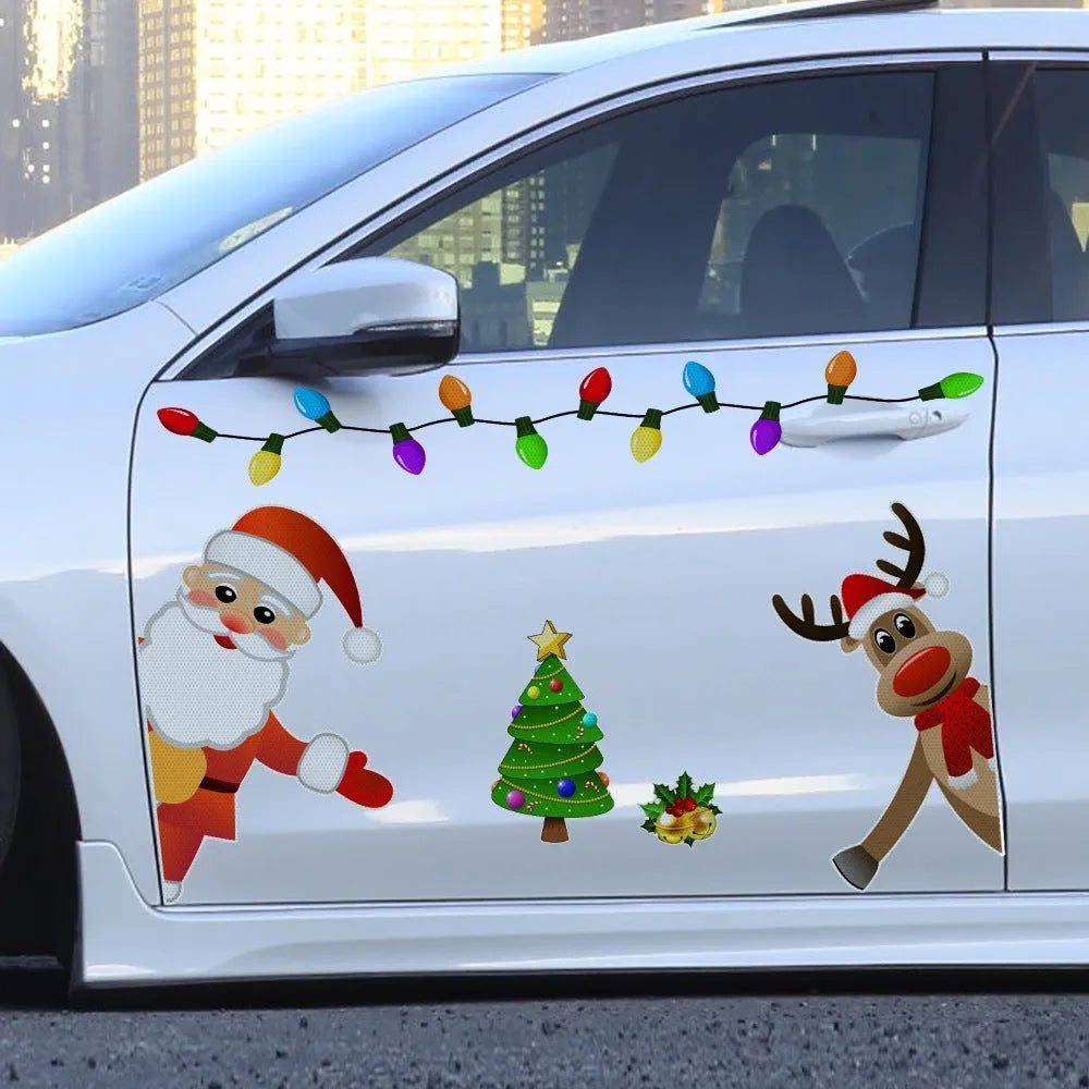 Christmas elk cartoon design magnetic car decoration sticker with reflective threads
