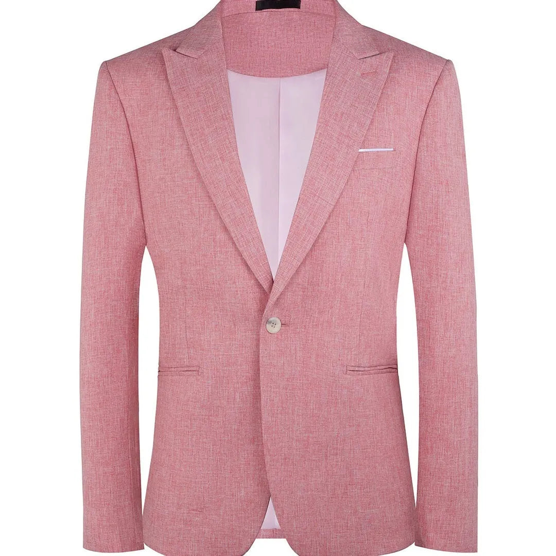 Men's western style casual suit two-piece set in pink or light blue with Asian sizing