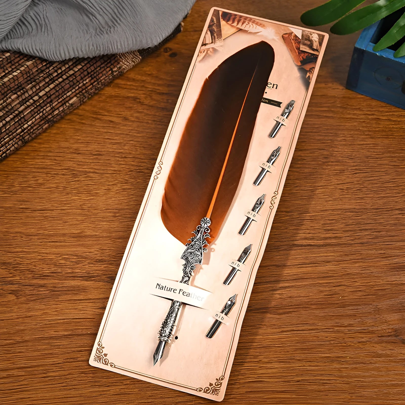 European retro vintage feather dip pen with zinc alloy shell in multiple colour options