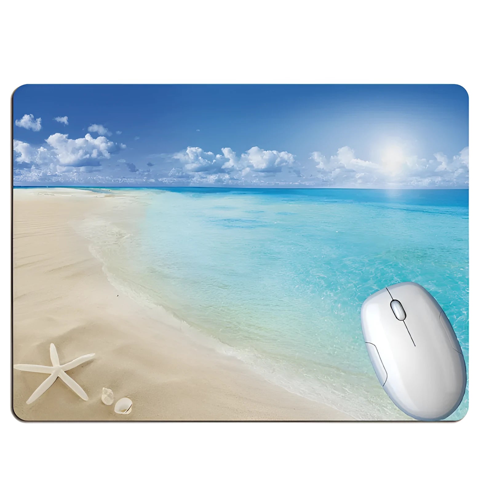 Rubber mouse pad with Wishing Bottle Summer Beach Holiday Wind design, available in 30x25cm size with non-slip base