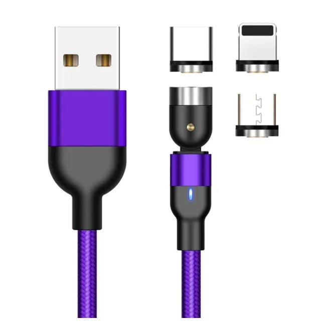 Essager rotating magnetic USB charging cable with blue LED light showing 540° rotation capability