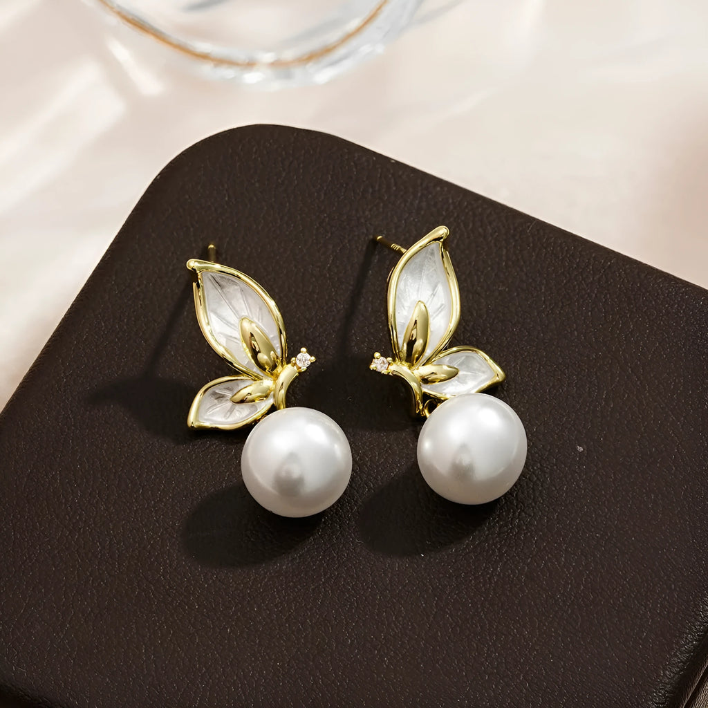 Copper butterfly earrings for women with zircon painting and electroplated finish in colour PT0203