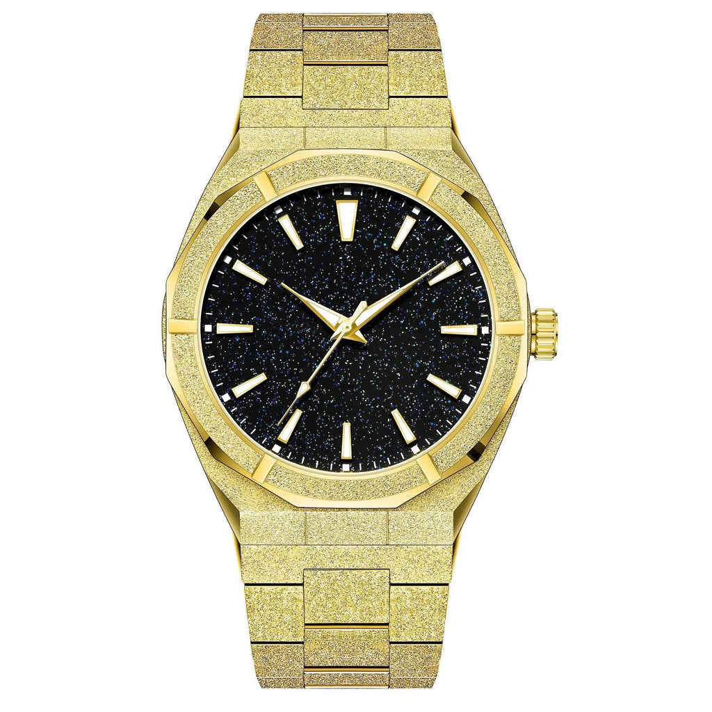 Business men's wristwatch with frosted stainless steel case and luminous hands in silver colour