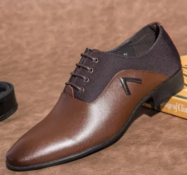 Men's black Oxford business casual shoes with a PU leather upper and rubber sole.