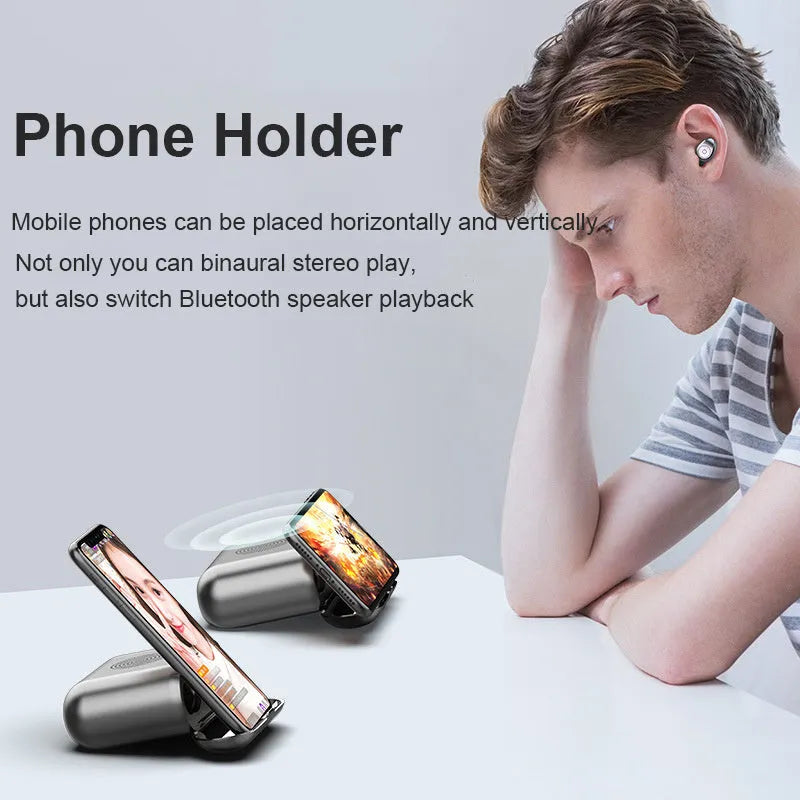 F9 5.0 black wireless Bluetooth headset with charging case, in-ear design