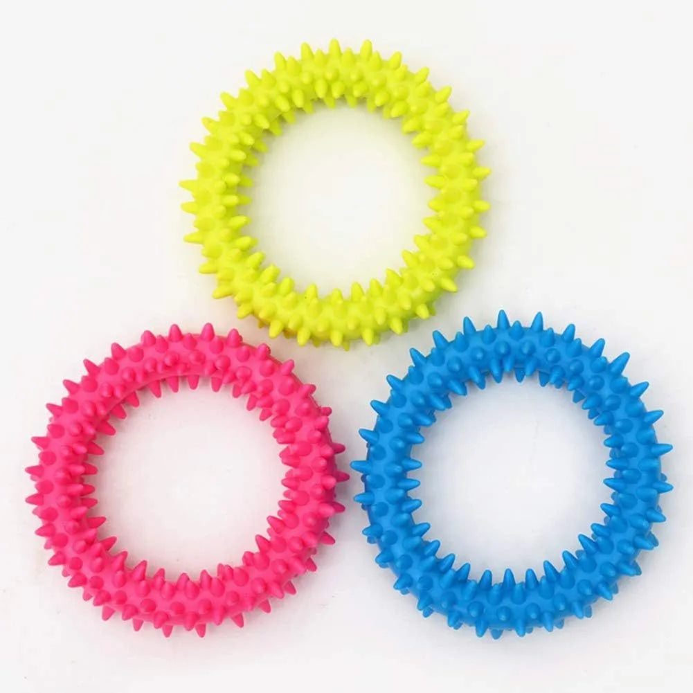 Blue TPR spiky ring dog chew toy for dental cleaning and bite training