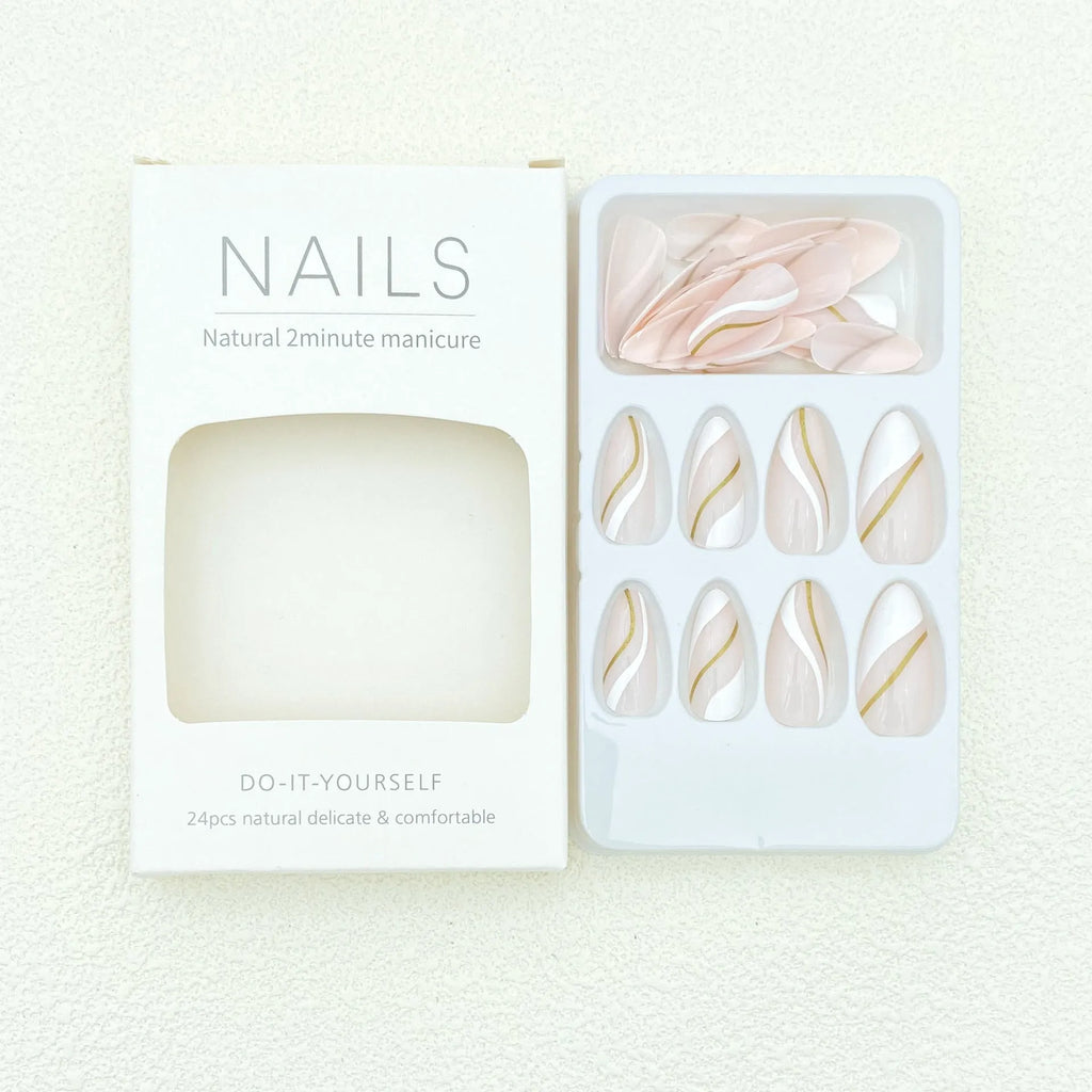 Golden Lines plaid pattern nail stickers in JF0518 jelly glue colour, medium drop shape.