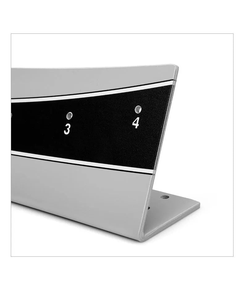 Adjustable golf putter trajectory balance simulator made from white PVC plastic.