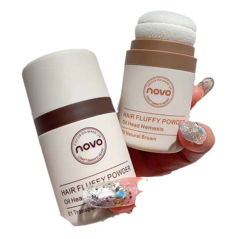 Oil control booster powder for face and bangs in three shade options: transparent, brown, and dark brown