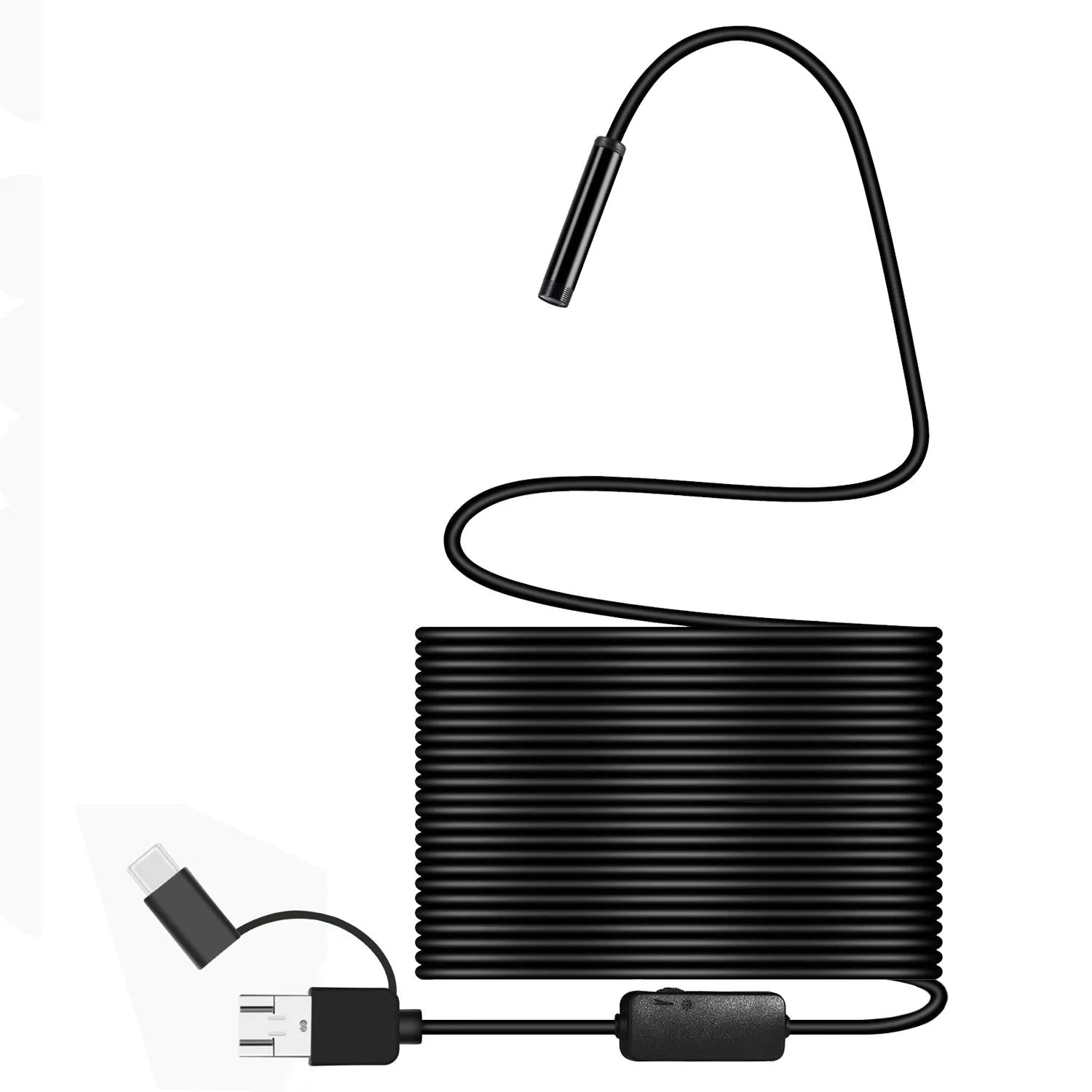 Black three-in-one Type-C USB Android endoscope with 5.5mm probe and coiled cable