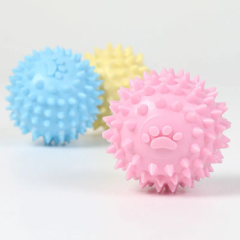 Blue TPR rubber dog chewing toy with textured surface for tooth cleaning, 6cm diameter