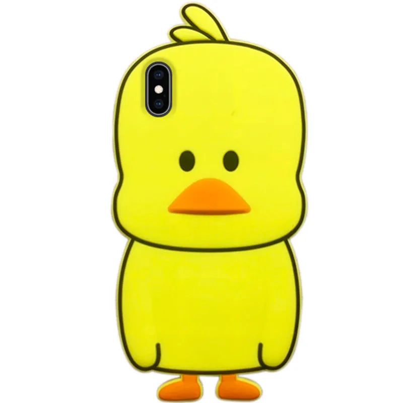 Green silicone iPhone case with cartoon animal design showing waterproof and drop protection features