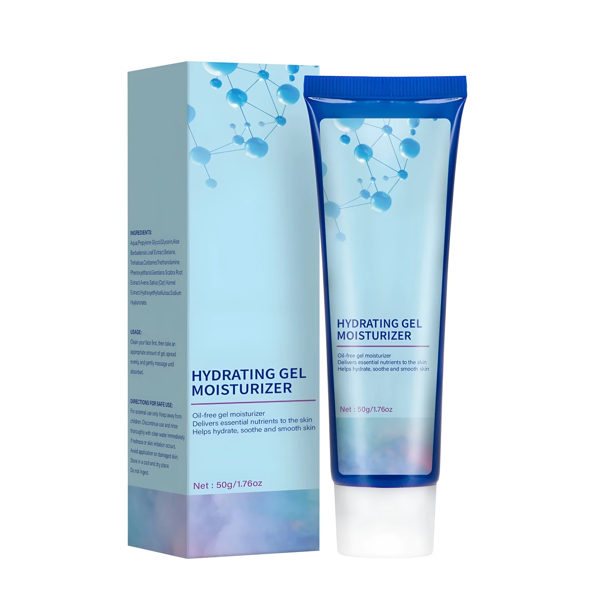 Electrolyte Moisturizing Gel 50g tube with FPA032 label, white packaging, for daily facial hydration