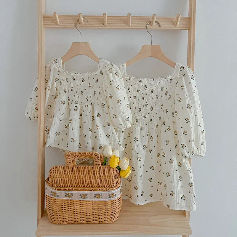 Girls cotton rose print dress A6053 in floral pattern