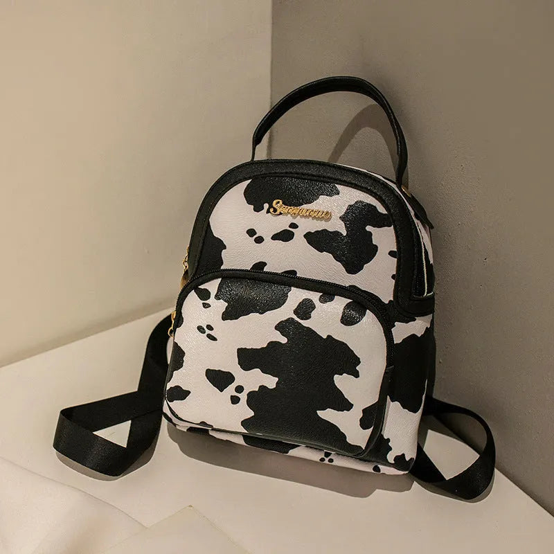 Girls small backpack PU leather Korean style with three-dimensional outer pocket in snake white colour
