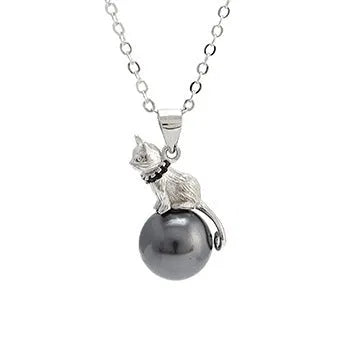 925 sterling silver cat pendant necklace on a chain, elegant style, shown in two colour finishes.