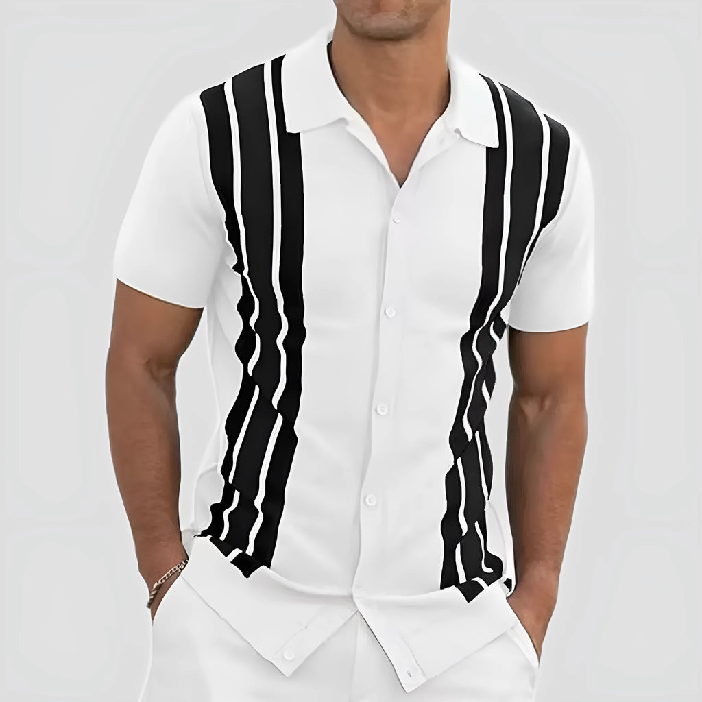 Men's short-sleeved cardigan shirt in polyester, available in six colours and sizes S to 6XL, for casual summer wear