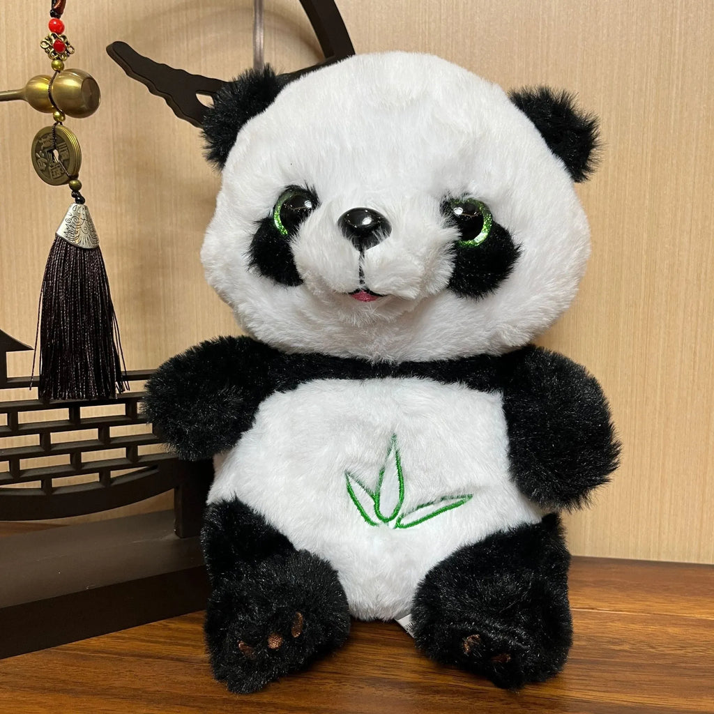 23cm cute panda doll plush toy with music, glowing, and breathing functions, short plush fabric