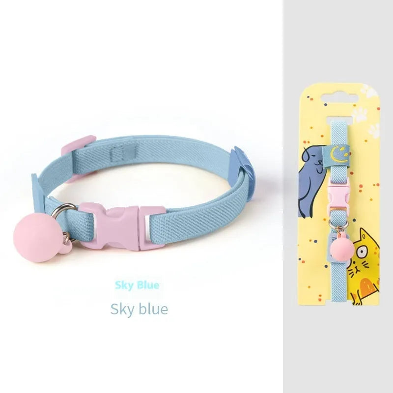 Solid colour elastic polyester dog collar for small breeds, shown in various colours on a white background.
