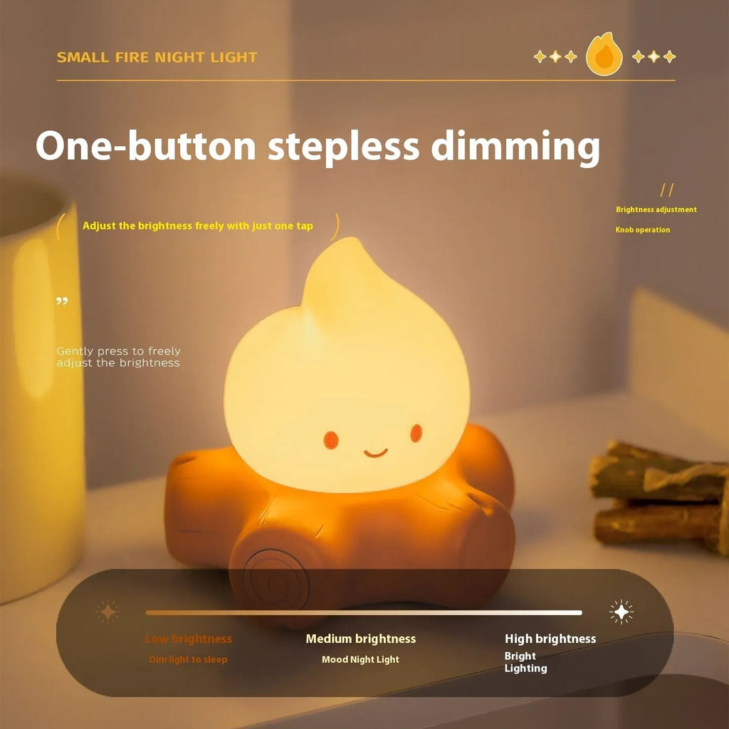 Cartoon small fire pile night lamp with ABS shade and built-in battery