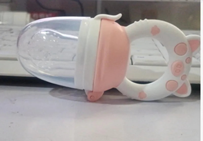 BPA-free silicone baby teether in blue, green, or pink colours showing single and triple mouthpiece design options