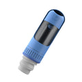 Portable dog water bottle with integrated bowl in dark blue, white, or yellow colours