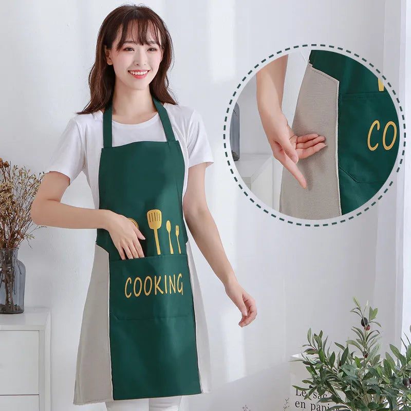 Korean style waterproof kitchen apron with coral velvet backing in 71cm by 72cm size