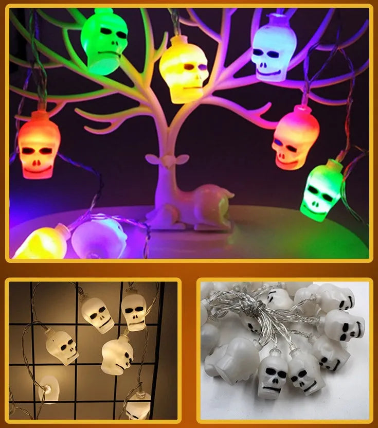 Halloween LED string lights with pumpkin, ghost and bat pendants on 1.2 metre white cord