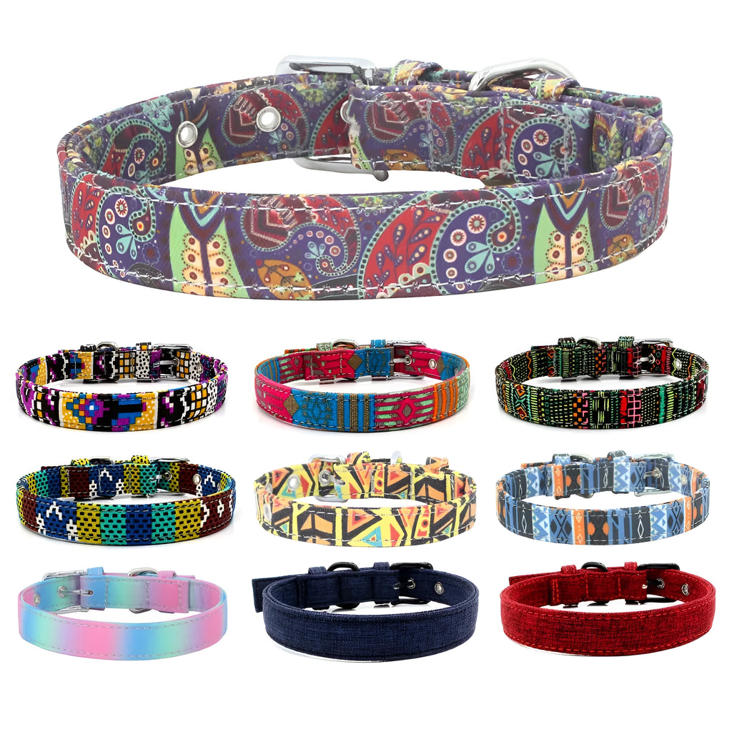 Double-layer canvas dog collar with reflective stripe in red colour on white background