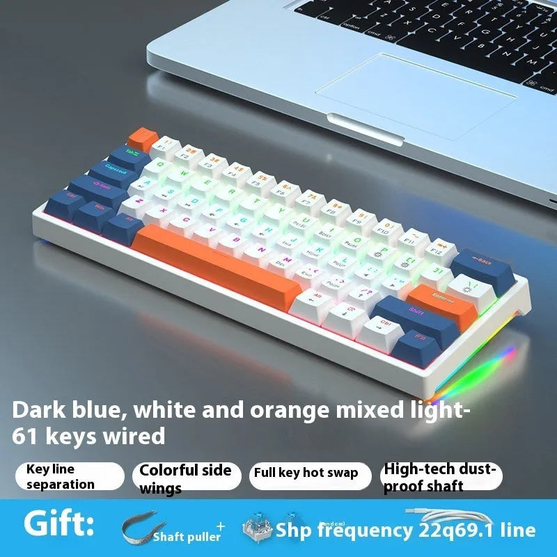 Small 61-key mechanical keyboard with wired USB connection and hot-swappable switches