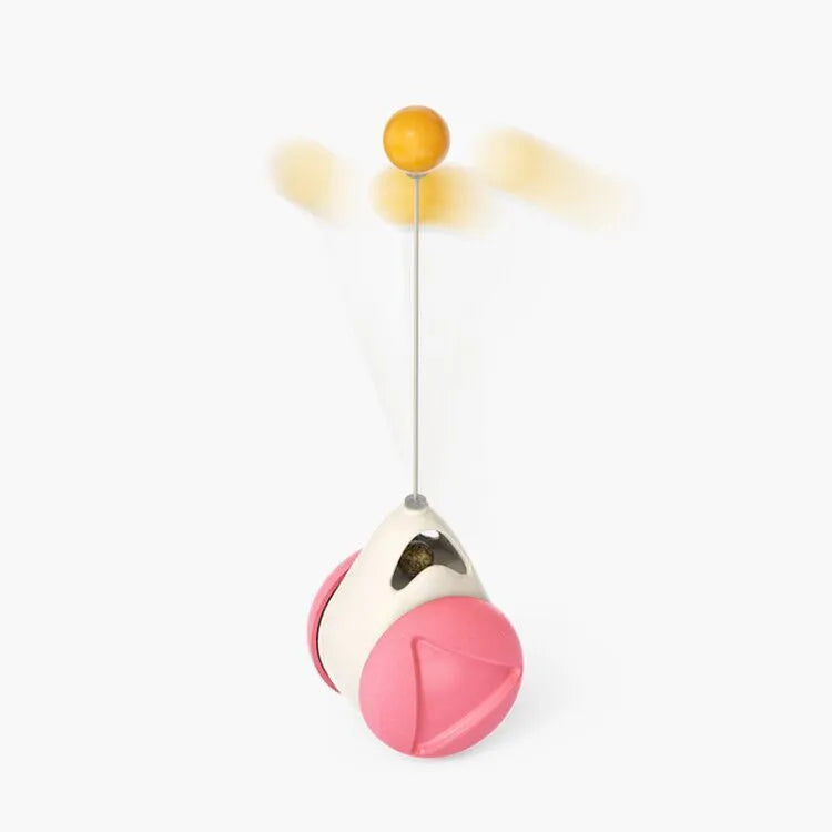 Cat rotating windmill toy with suction base on floor, two transparent bins, luminous ball, teeth grinding function, blue yellow green colour
