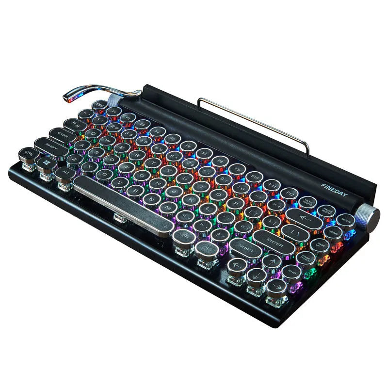 Black retro typewriter-style Bluetooth mechanical keyboard with backlit keys