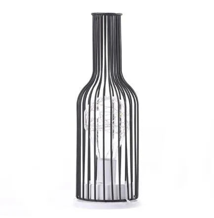 Minimalist hollow iron table lamp in wine glass or bottle design with warm white LED light
