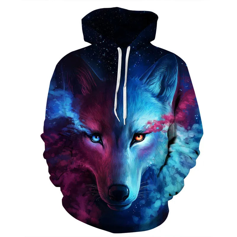 Mr 1991INC space galaxy sweatshirt with wolf print on front, available in sizes S to 5XL for men and women