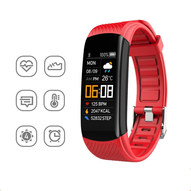 Adult silicone pedometer bracelet with 0.96-inch touchscreen display in multiple colour options