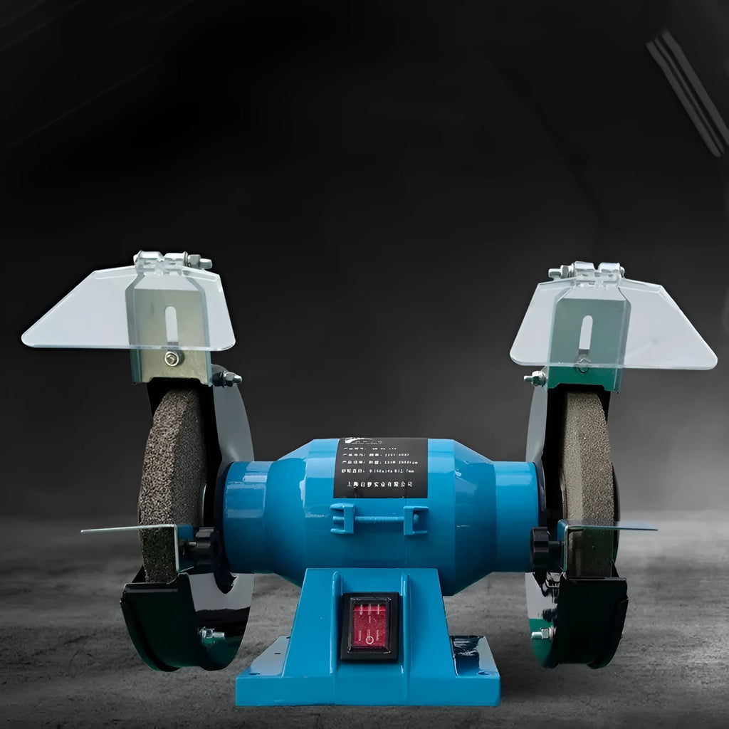 A 5-inch metal desktop polishing machine or bench grinder for sharpening knives.