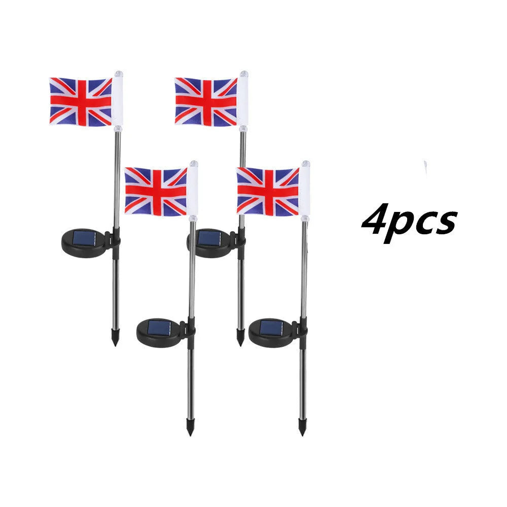 Solar garden flag light with American flag design on stainless steel pole