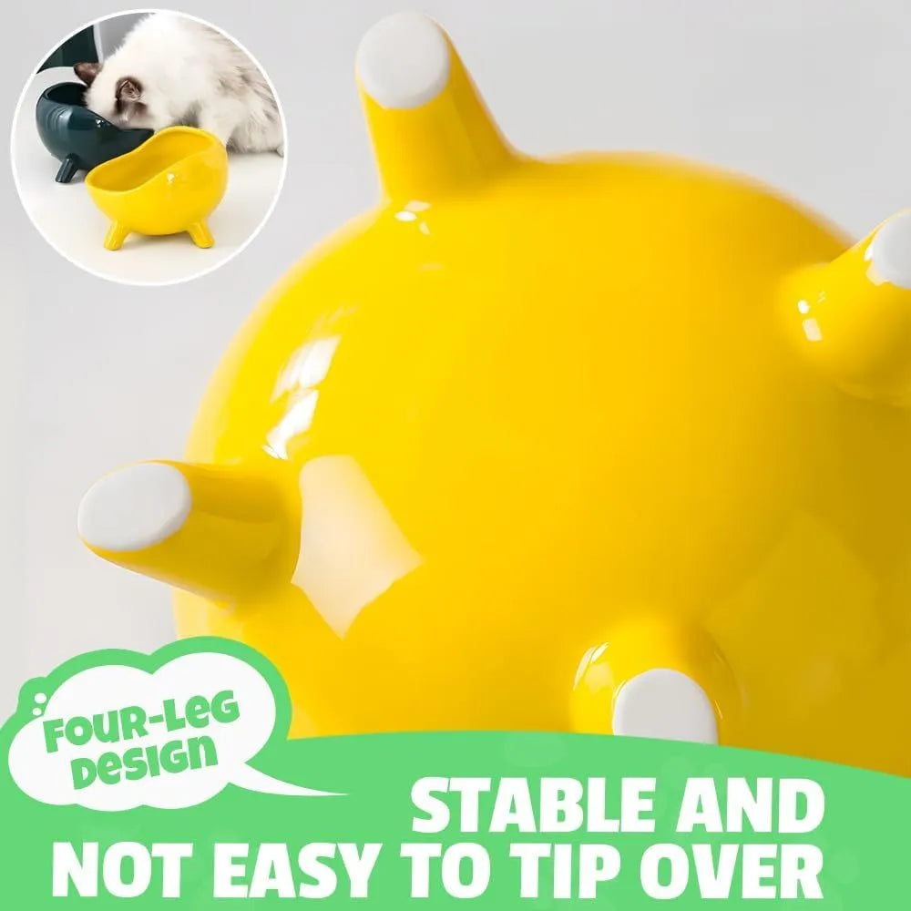 Green ceramic pet bowl with four legs and wide-mouth design for cats and small dogs