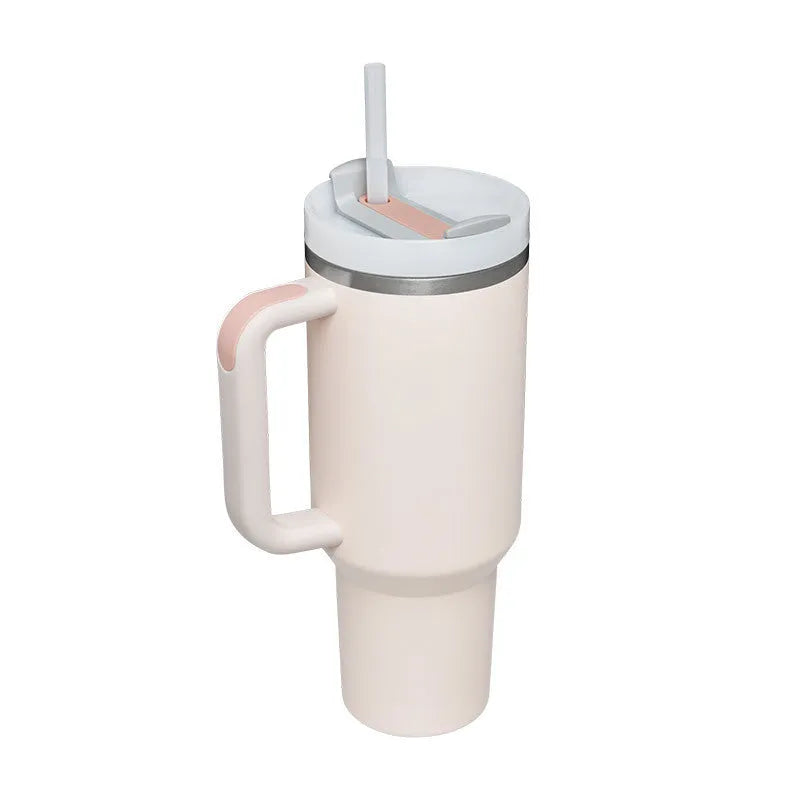 40 oz stainless steel insulated tumbler with handle and straw in multiple colours