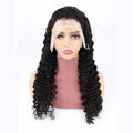 Solid colour human hair half lace front wig displayed on a stand, showing natural hairline.