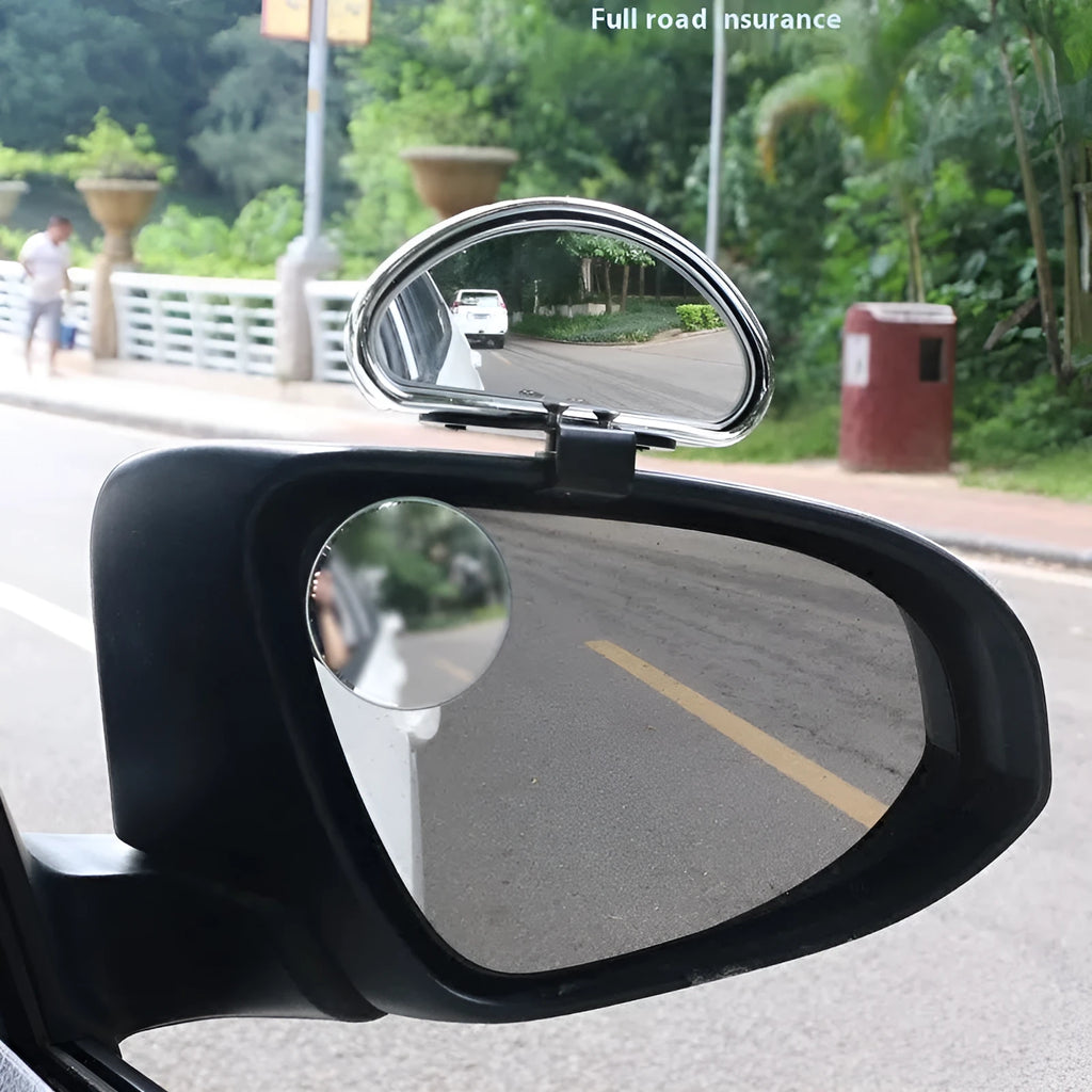 Car rear view auxiliary convex wide angle mirror in black plastic and glass