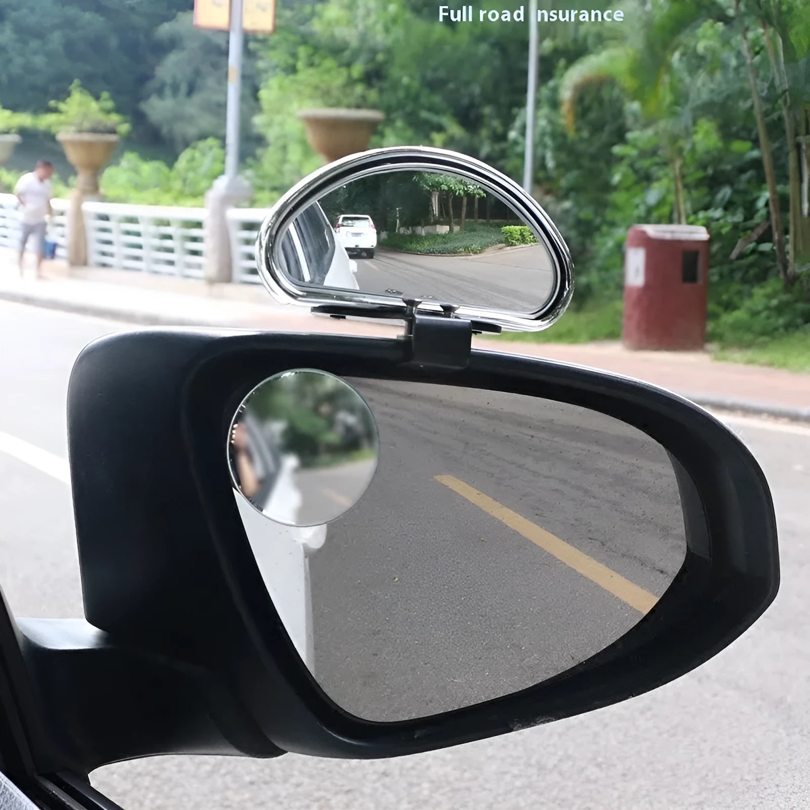 Car rear view auxiliary convex wide angle mirror in black plastic and glass
