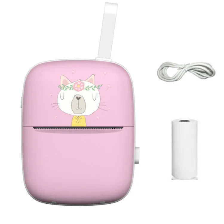 Blue Bluetooth portable thermal printer with paper roll inserted, compact design for students