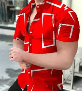 Men's slim fit short sleeve shirt with a colourful 3D printed floral pattern on polyester fabric