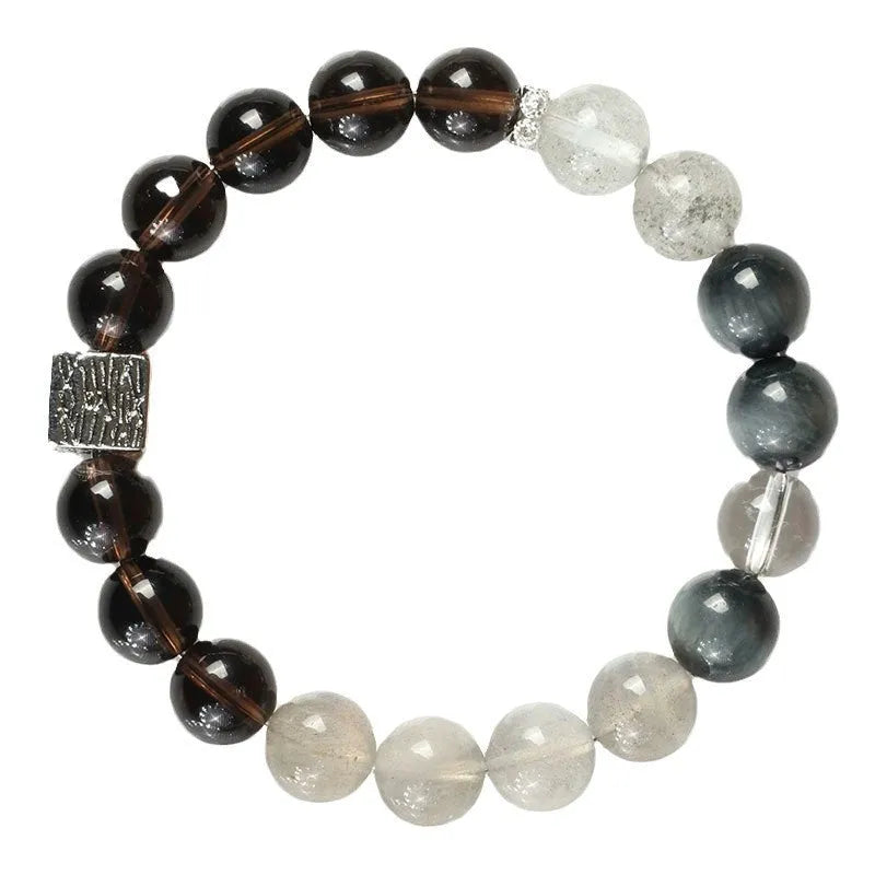 Khaki crystal couple bracelet with geometric shape and Chinese style elements