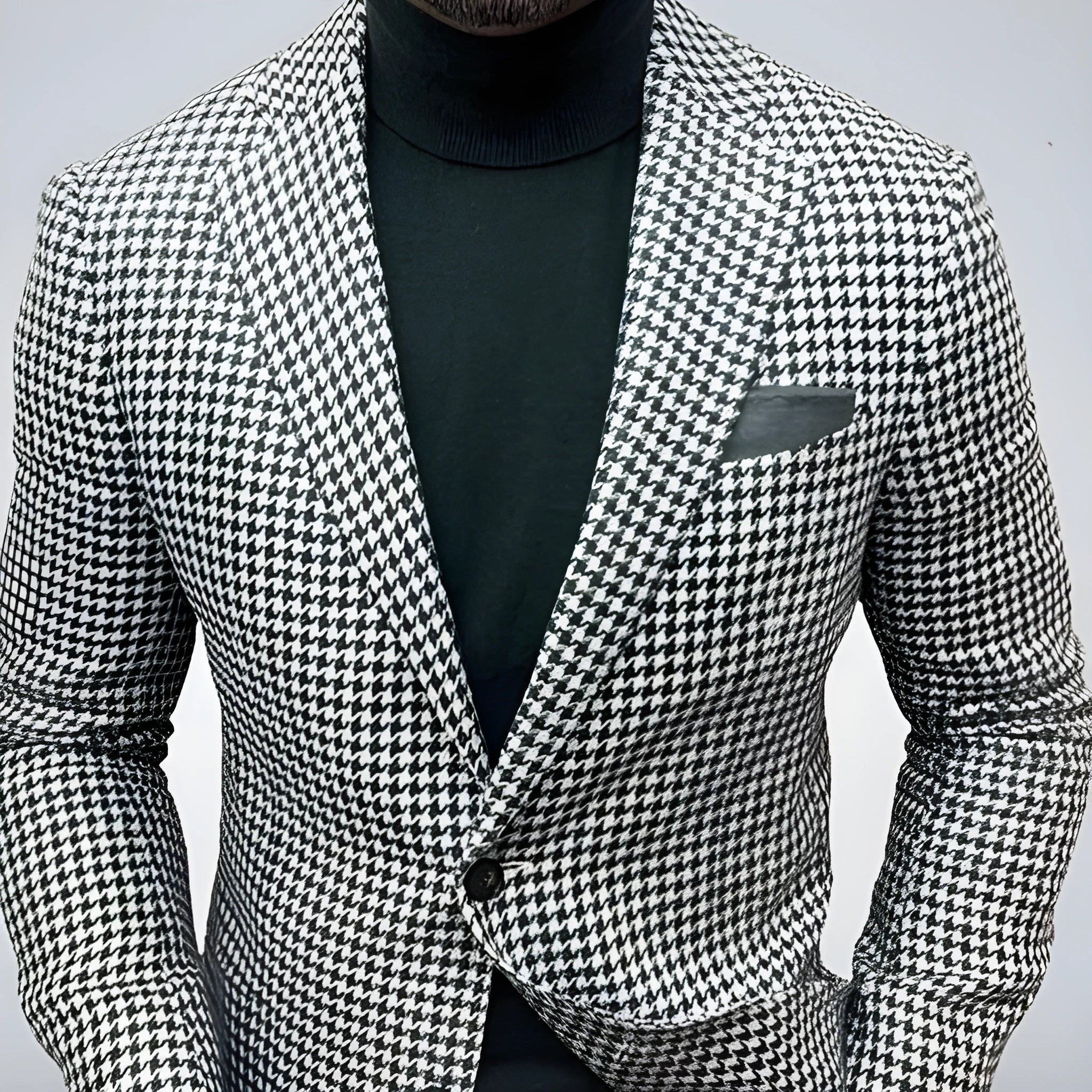 Men's slim fit two-button suit jacket with top-stitched pockets in black colour option