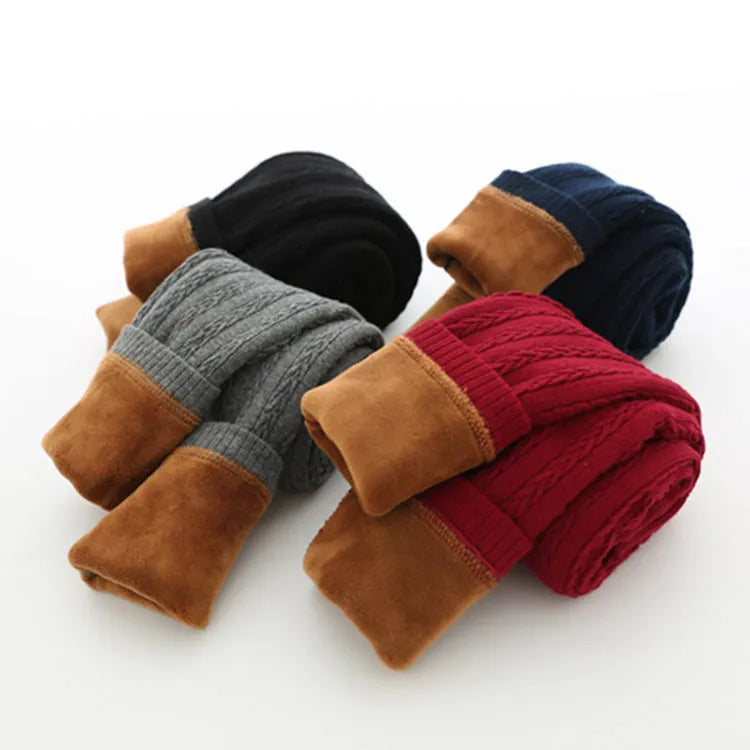Children warm winter leggings in thick cotton, elastic waist, available in Bordeaux red, navy blue, black, gray, sizes 90-140cm for girls 2-10 years