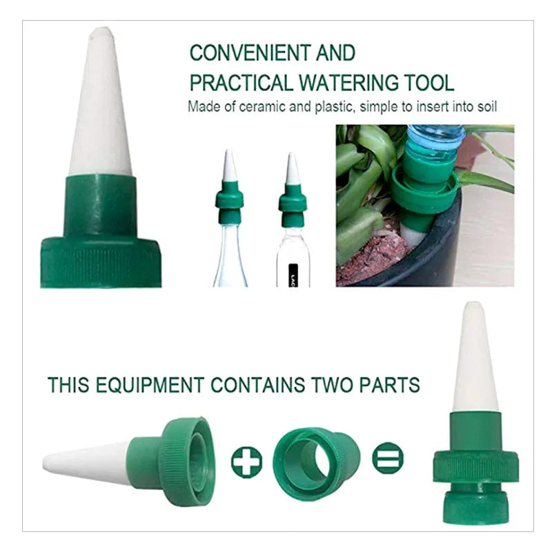 Green ceramic drip irrigation device for garden watering with cola bottle